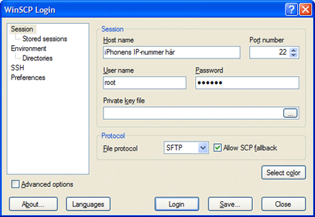iPhone SSH WINSCP