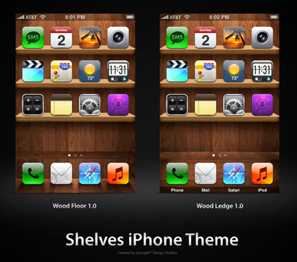 Wood Shelves iPhone theme